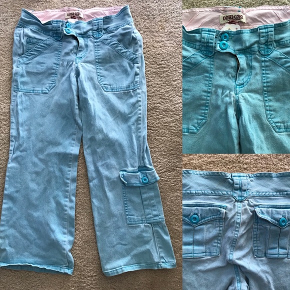SALE!  DOKI-GEKI Turquoise Y2K Stretch Cropped CARGO S - Picture 2 of 4